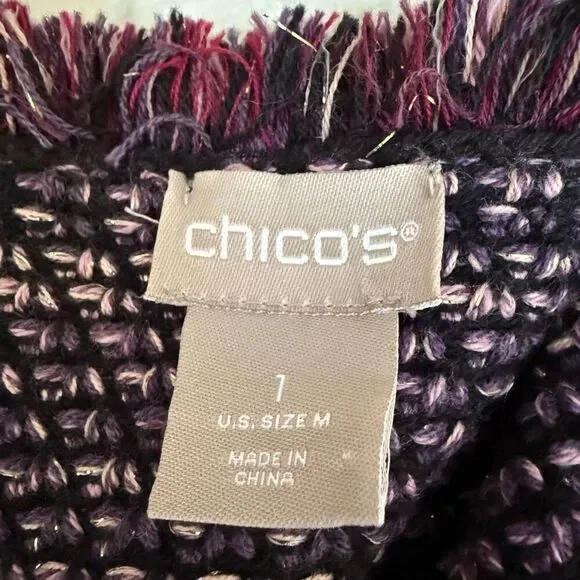 Chico's Marled Fringe cotton blend open front Cardigan Sweater size 1/M - Picture 4 of 7